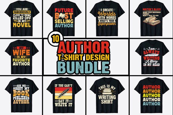 Download Book Writer Author T-shirt Design Bundle - Premium Resources