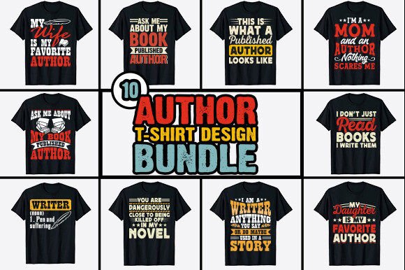 Download Book Writer Author T-shirt Design Bundle - Premium Bundle