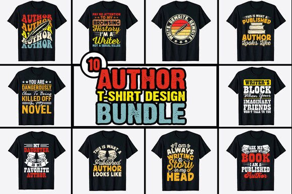 Download Book Writer Author T-shirt Design Bundle - Author Collection