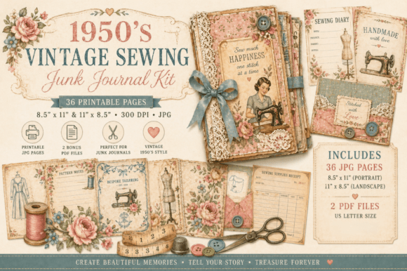 Download Vintage Sewing Junk Journal Kit - Kit Collection