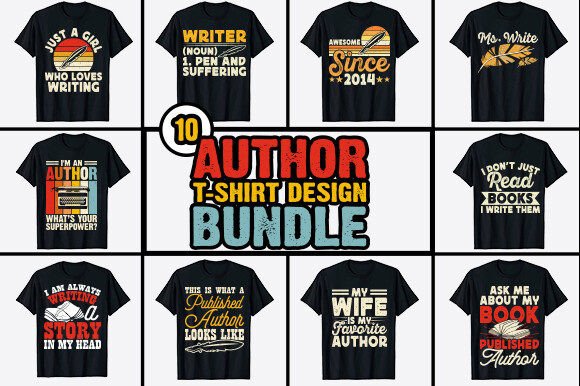 Download Book Writer Author T-shirt Design Bundle - Premium Bundle