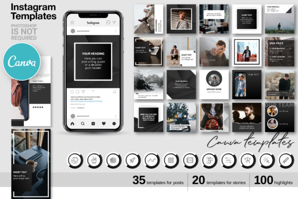 Download Black CANVA Instagram Template Kit 62 - Kit Collection