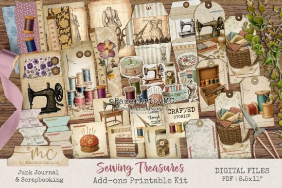 Download Sewing Treasures Junk Journal Add-on Kit - Kit Collection