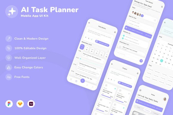 Download AI Task Planner Mobile App UI Kit - Kit Collection