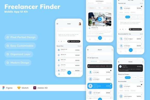 Download Freelancer Finder Mobile App UI Kit - Kit Collection