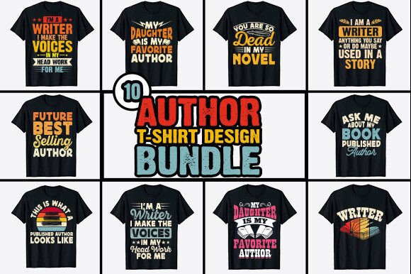 Download Book Writer Author T-shirt Design Bundle - Premium Bundle