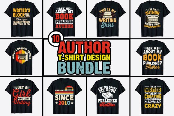 Download Book Writer Author T-shirt Design Bundle - Premium Bundle